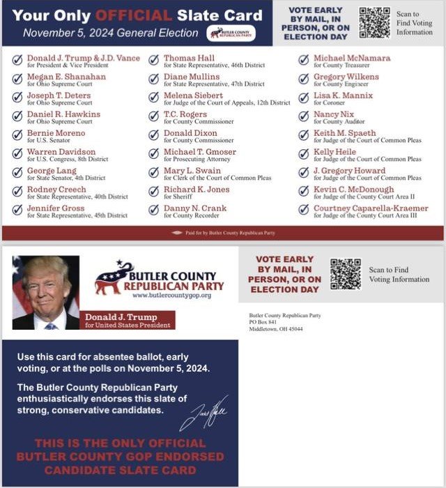 Republican slate card example